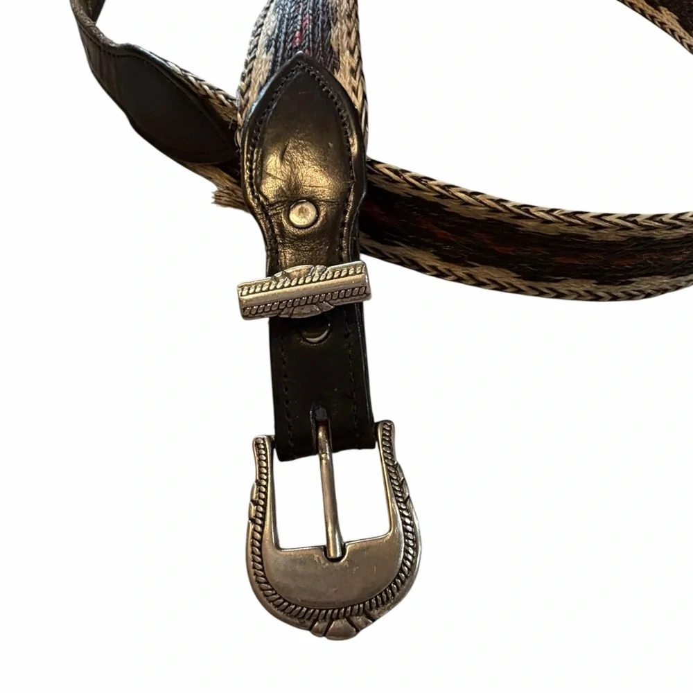 Western Distressed Leather Hitched Horsehair Stylish Black/Brown Men's Belt 36